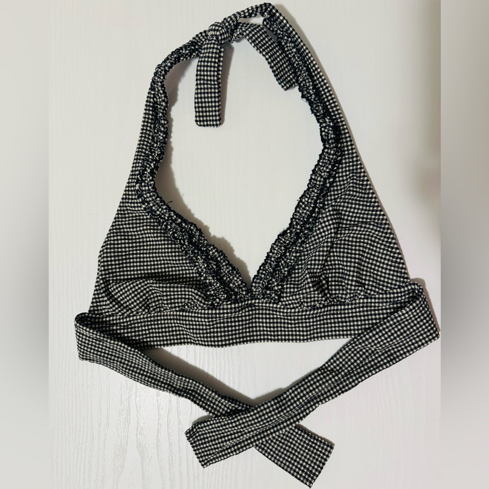 J. Crew checkered print gingham ruffled vintage style bikini top size S